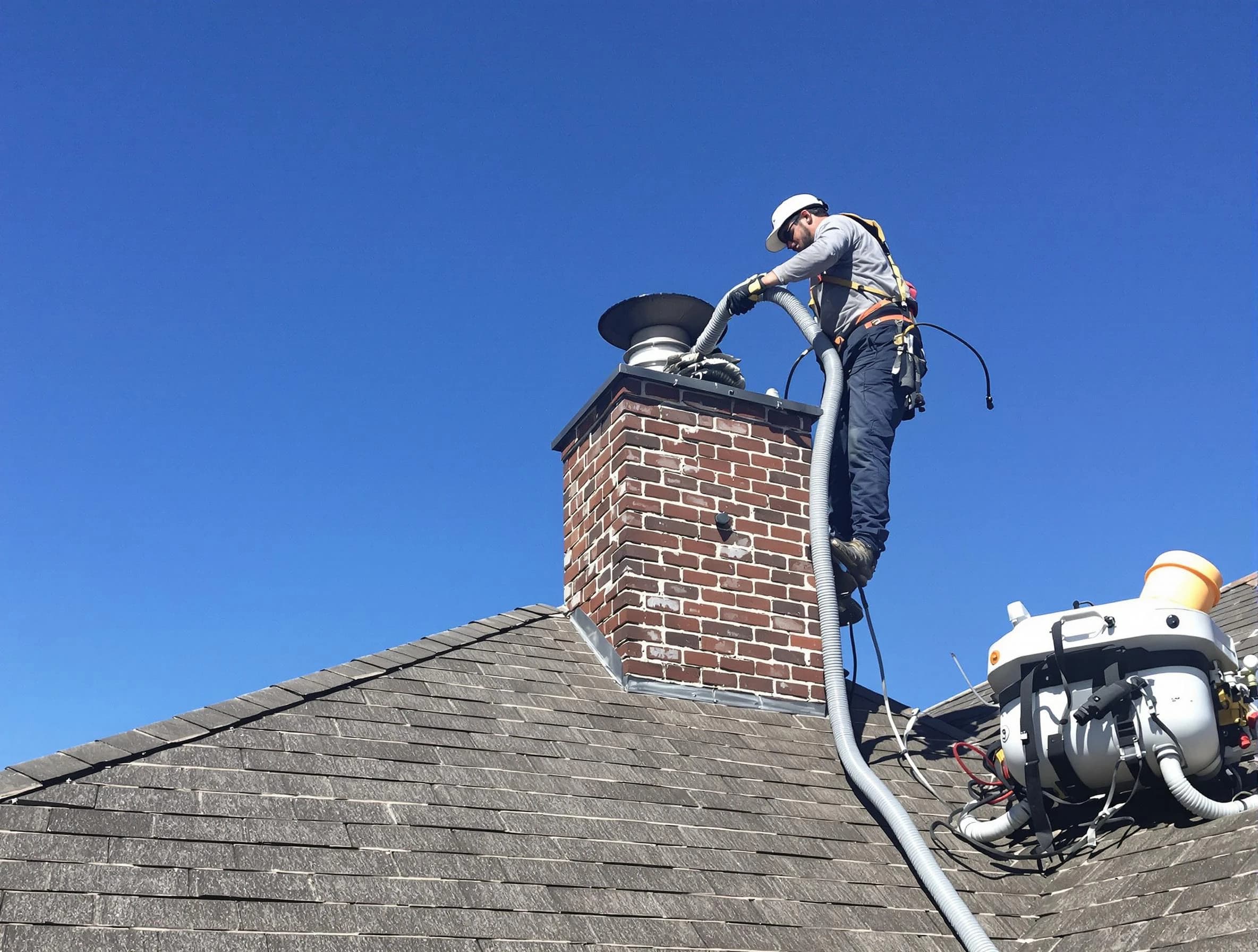 Dedicated El Cerro Mission Chimney Sweep team member cleaning a chimney in El Cerro Mission, NM