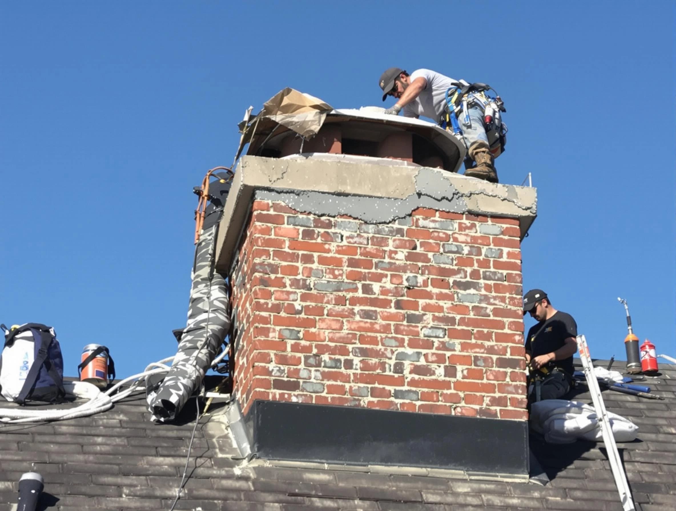 El Cerro Mission Chimney Sweep installing a custom chimney crown in El Cerro Mission, NM