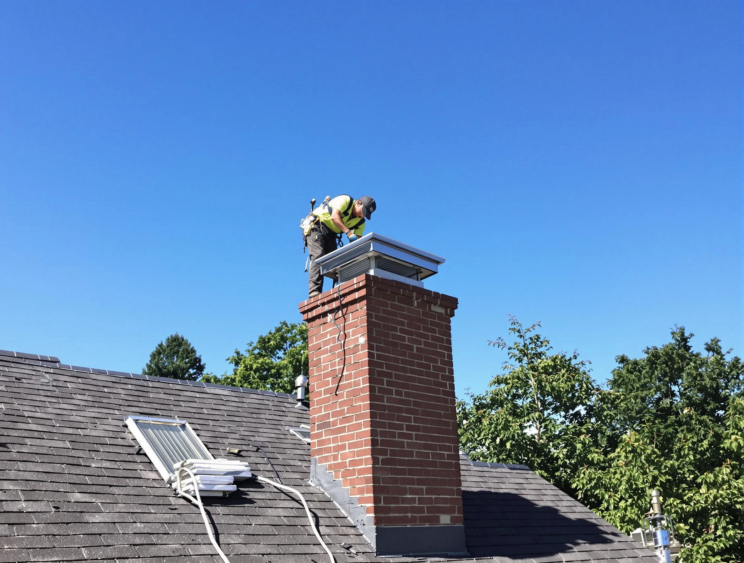 El Cerro Mission Chimney Sweep technician measuring a chimney cap in El Cerro Mission, NM